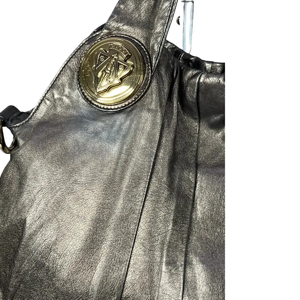 Gucci Metallic Pleated Leather Hysteria Hobo Bag Gold Crest Large 197016 Italy